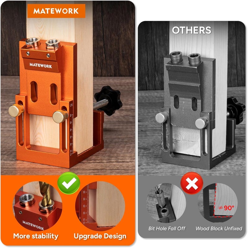 Matework Pocket Hole Jig Kit, Adjustable Pocket Hole Jig System with Stop Collars, Pocket Holes Tool 30PCS with Screws, Wood Plug, Allen Wrench for Woodworking - Image 3